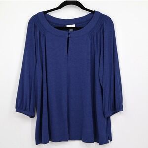 J Jill Tunic Top Womens L Blue Casual Everyday Modal Boho Bohemian Cottage Flowy